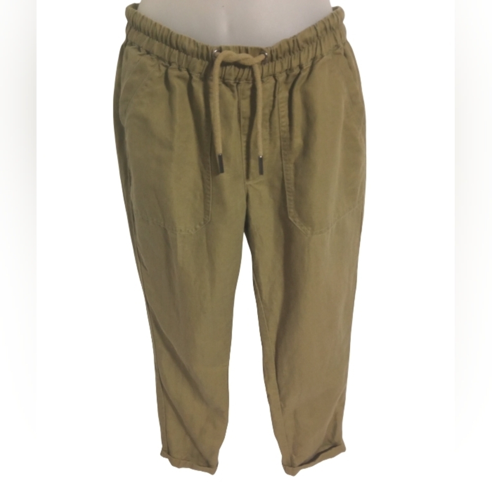 Quince  Olive Green Linen Cotton Blend Casual Pull-On Drawstring Pants Small